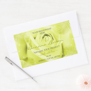 Blommigt produktetiketter Gul ros med Handflatan L Rektangulärt Klistermärke