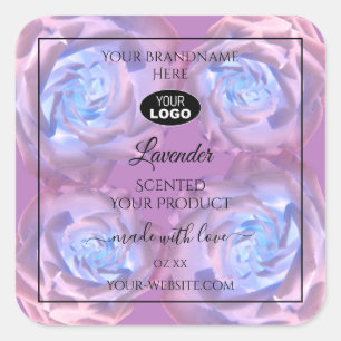 Blommigt Produktetiketter Lila Blue Ro med Logotyp Fyrkantigt Klistermärke