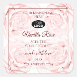 Blommigt produktetiketter Ljusa rosa Ro med Logoty Fyrkantigt Klistermärke