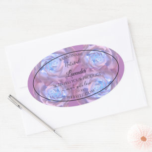 Blommigt Produktetiketter Luminös Lila Blue Ro Ovalt Klistermärke