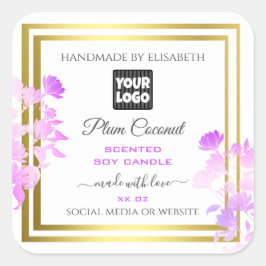 Blommigt produktetiketter med Logotyp White Lila G Fyrkantigt Klistermärke