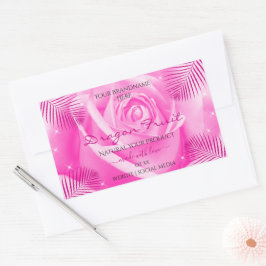 Blommigt produktetiketter Rosa ros med Handflatan  Rektangulärt Klistermärke