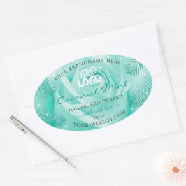 Blommigt Produktetiketter Teal Ro Handflatan Löv L Ovalt Klistermärke