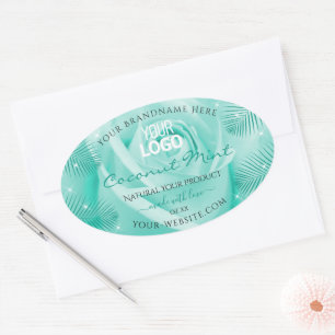 Blommigt Produktetiketter Teal Ro Handflatan Löv L Ovalt Klistermärke