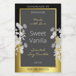 Blommigt produktförpackningsetikett Black Guld och Mat Etikett