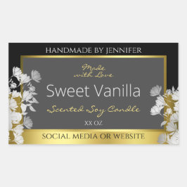 Blommigt produktförpackningsetikett Black Guld och Rektangulärt Klistermärke