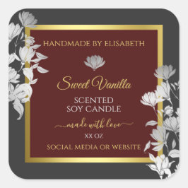 Blommigt produktförpackningsetiketter Guld Burgund Fyrkantigt Klistermärke