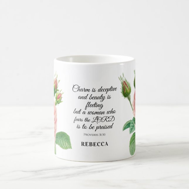 Blommigt Proverbs 31:30 Kaffe Mugg (Center)