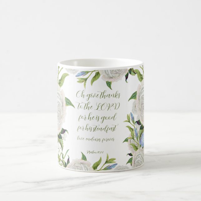 Blommigt Psalm 107:1 Kaffemugg (Center)