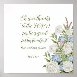 Blommigt Psalm 107:1, Kanvastryck Poster