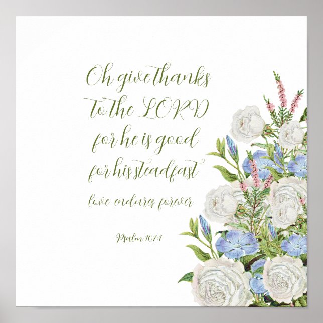 Blommigt Psalm 107:1, Kanvastryck Poster (Framsidan)