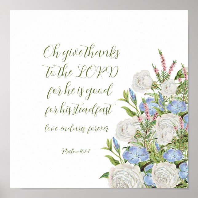 Blommigt Psalm 107:1 Poster (Framsidan)