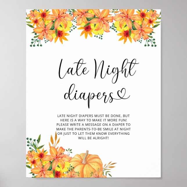 Blommigt pumpa Sent night Diaper match Poster (Framsidan)