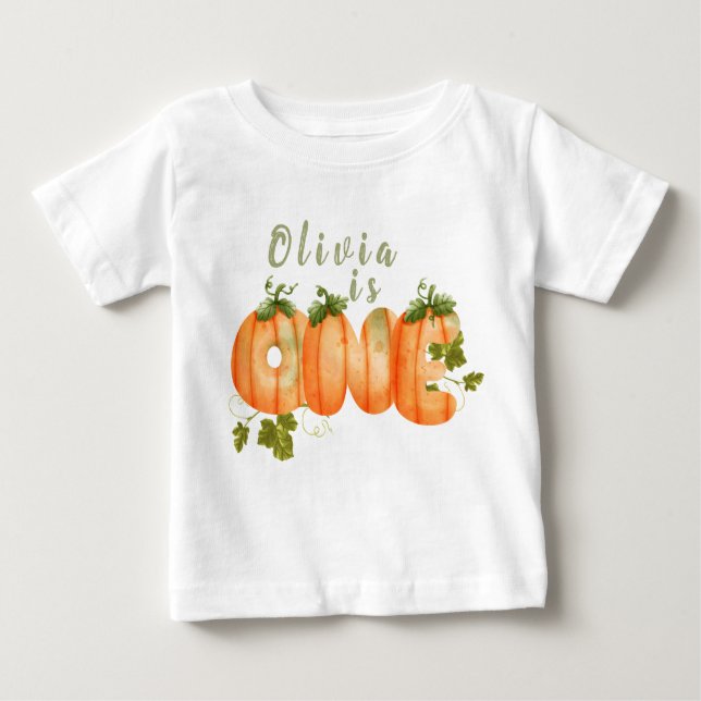 Blommigt Pumpkin 1:a födelsedag T Shirt (Framsida)