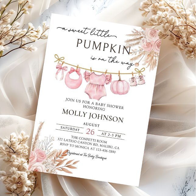 Blommigt Pumpkin Baby Clothesline Fall Baby Shower Inbjudningar (Skapare uppladdad)