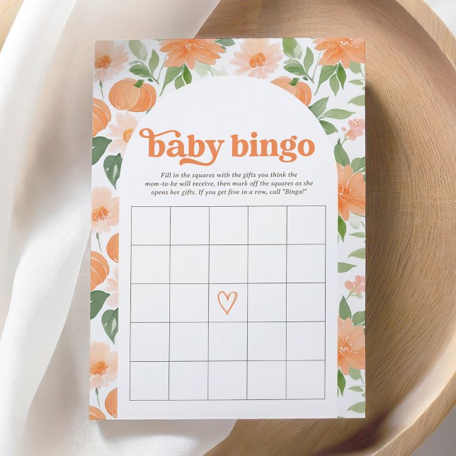 Blommigt Pumpkin Baby Shower Bingo Game Inbjudningar (Skapare uppladdad)