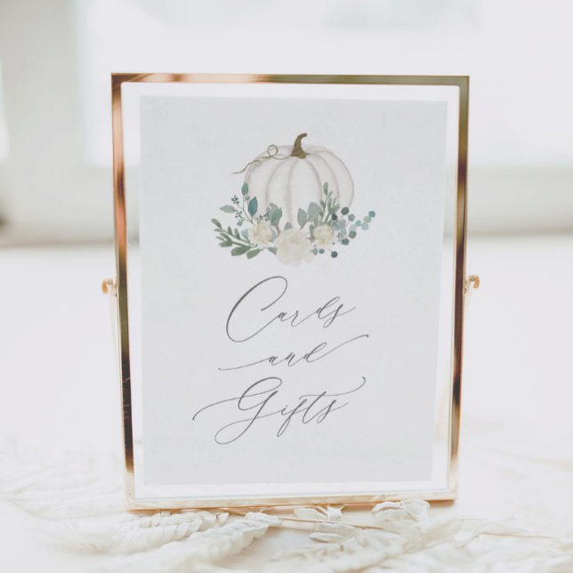 Blommigt Pumpkin Baby Shower Card and Gifts Sign Poster (Skapare uppladdad)