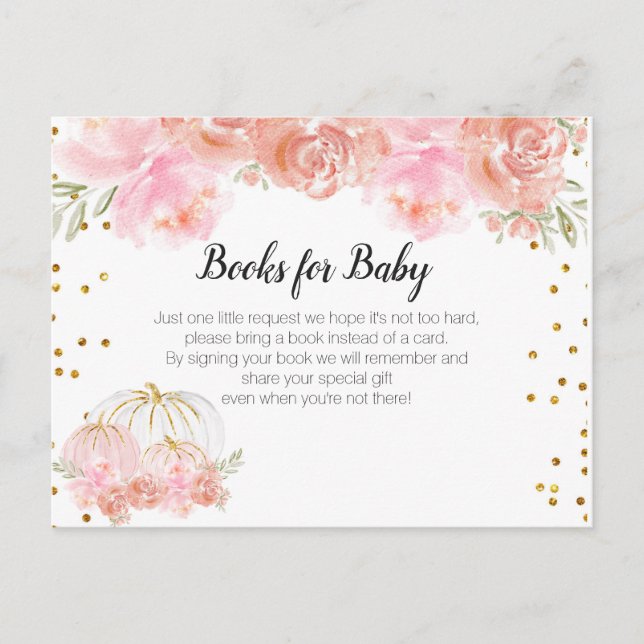 Blommigt Pumpkin Baby Shower - lägg till bok Inbjudan Vykort (Framsida)