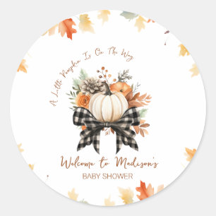 Blommigt Pumpkin Baby Shower med Play Ribbon Runt Klistermärke
