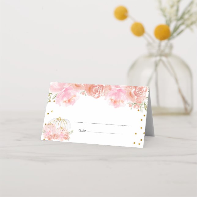 Blommigt Pumpkin Baby Shower Place-kort Placeringskort (Framsida)