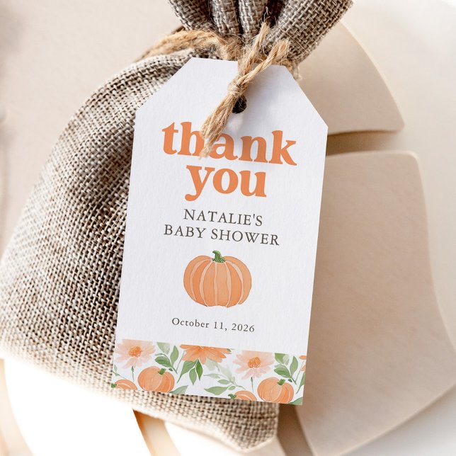 Blommigt Pumpkin Baby Shower Presentetikett (Skapare uppladdad)