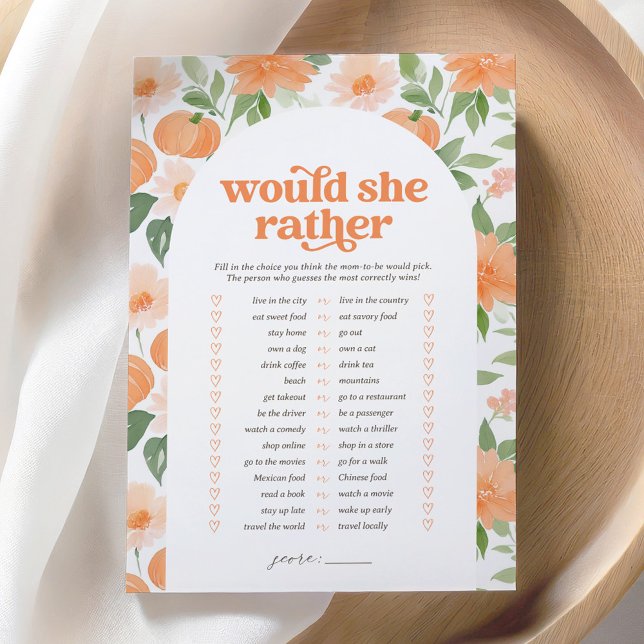 Blommigt Pumpkin Baby Shower, skulle hon hellre sp Inbjudningar (Skapare uppladdad)