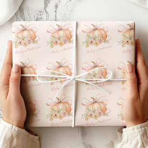 Blommigt Pumpkin Bow Baby Shower Presentpapper