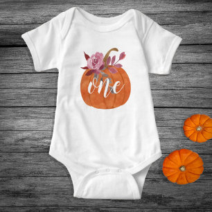 Blommigt Pumpkin en första födelsedag T Shirt