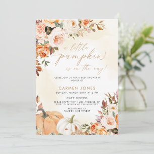 Blommigt Pumpkin Fall Baby Shower Gender Neutral Inbjudningar