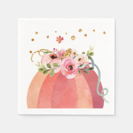 Blommigt Pumpkin Fall Girl Rosa Guld Birthday Pappersservett