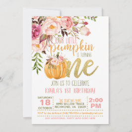 Blommigt Pumpkin First Birthday-inbjudan - Girl Inbjudningar