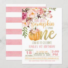 Blommigt Pumpkin First Birthday-inbjudan - Girl Inbjudningar