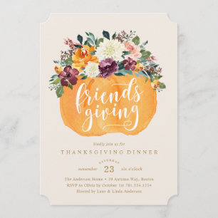 Blommigt Pumpkin Friends Ge Middagsinbjudan Inbjudningar