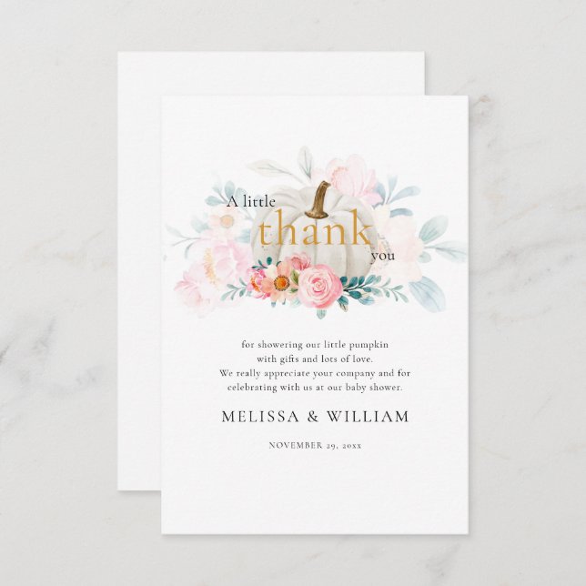 Blommigt Pumpkin Girl Baby Shower Fall Tack Kort (Fram/baksida)