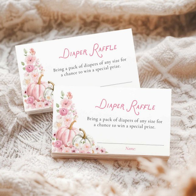 Blommigt Pumpkin Girl Diaper Raffle Card Tilläggskort (Girl Fall Baby Shower Diaper Raffle Ticket)