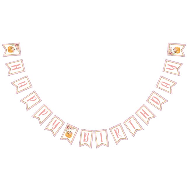 Blommigt Pumpkin Grattis på födelsedagen Banner -  Vimplar (Alla)