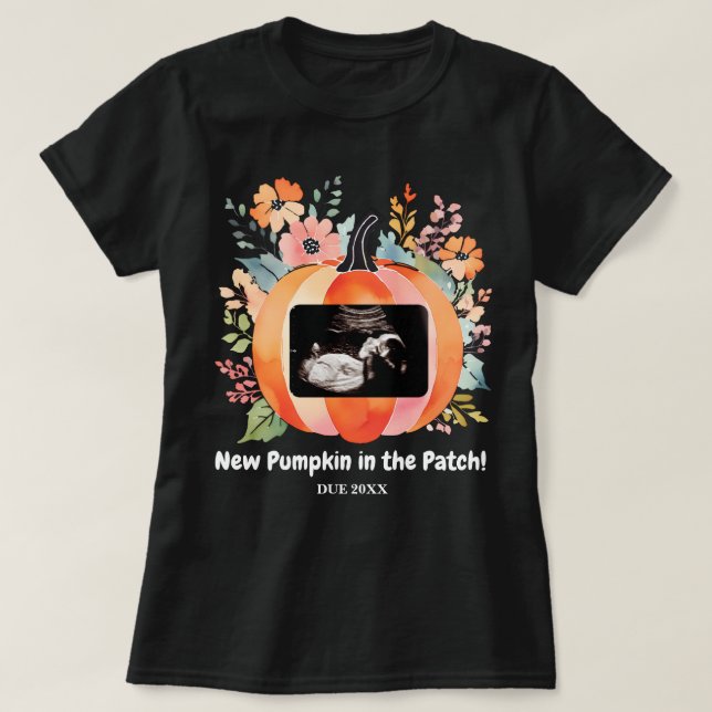 Blommigt Pumpkin Gravid Announcement Ultrasound T Shirt (Design framsida)