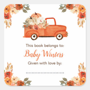 Blommigt Pumpkin Lastbil Baby Shower Fyrkantigt Klistermärke