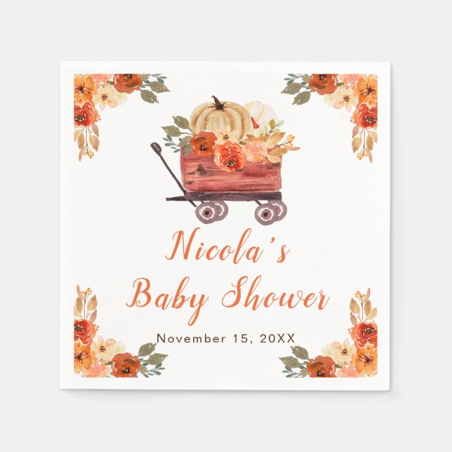 Blommigt Pumpkin Lastbil Baby Shower Pappersservett (Framsidan)