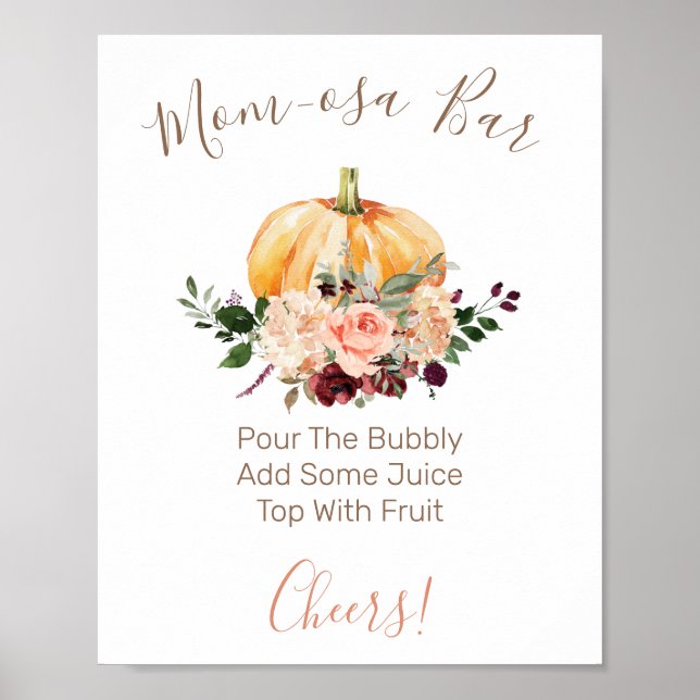 Blommigt Pumpkin Mamma-osa Pub Baby Shower Sign Poster (Framsidan)