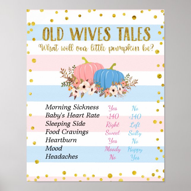Blommigt Pumpkin Old Wives Tales Gender Reveal Boa Poster (Framsidan)