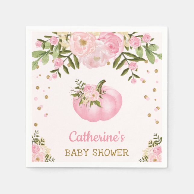 Blommigt Pumpkin-Pappersservett hösten Flicka Pappersservett (Framsidan)