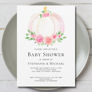 Blommigt Pumpkin Par Baby Shower-inbjudan Inbjudningar