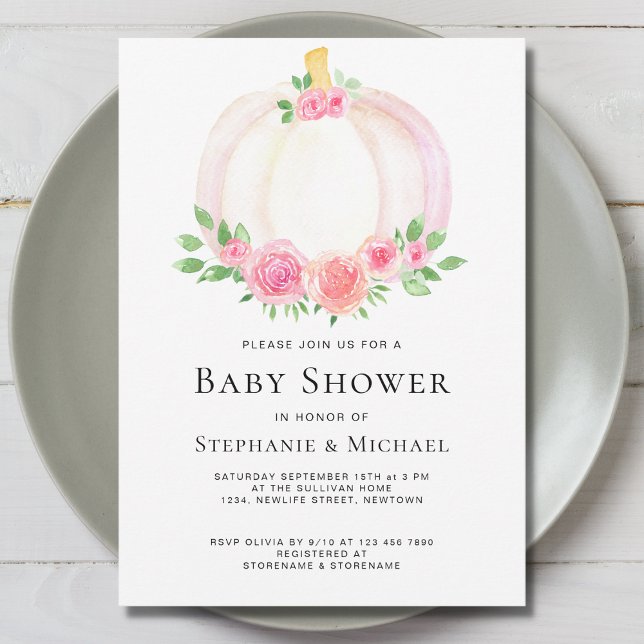 Blommigt Pumpkin Par Baby Shower-inbjudan Inbjudningar (Skapare uppladdad)