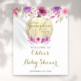 Blommigt Pumpkin Rosa Girl Baby Shower Välkomstsky Poster