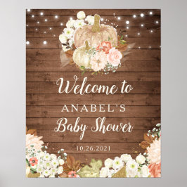 Blommigt Pumpkin Rustic Wood Welcome Baby Shower Poster
