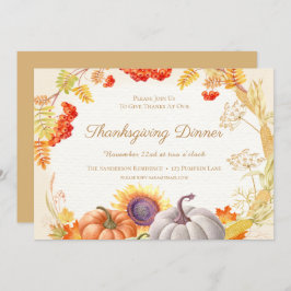 Blommigt Pumpkin Solros Thanksgiving Middag Inbjudningar