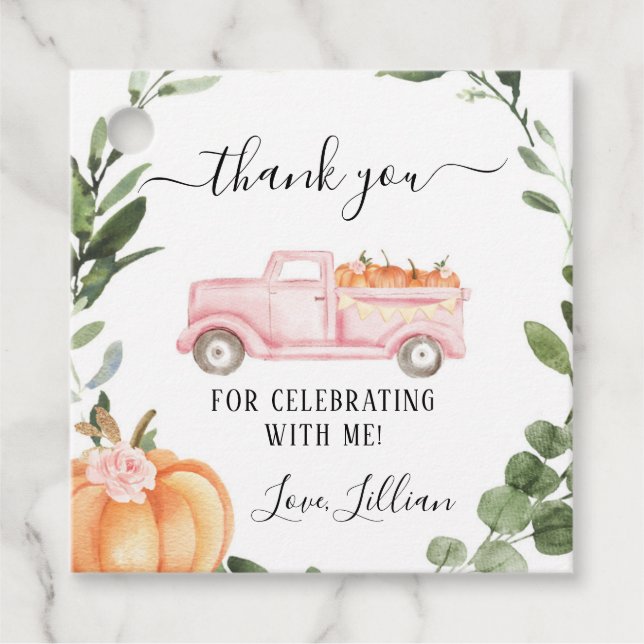 Blommigt Pumpkin Tack Märkre Gåvor Etiketter (Framsida)