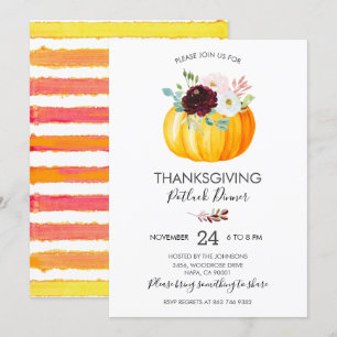 Blommigt Pumpkin-Thanksgiving Potluck Dinner Inbjudningar