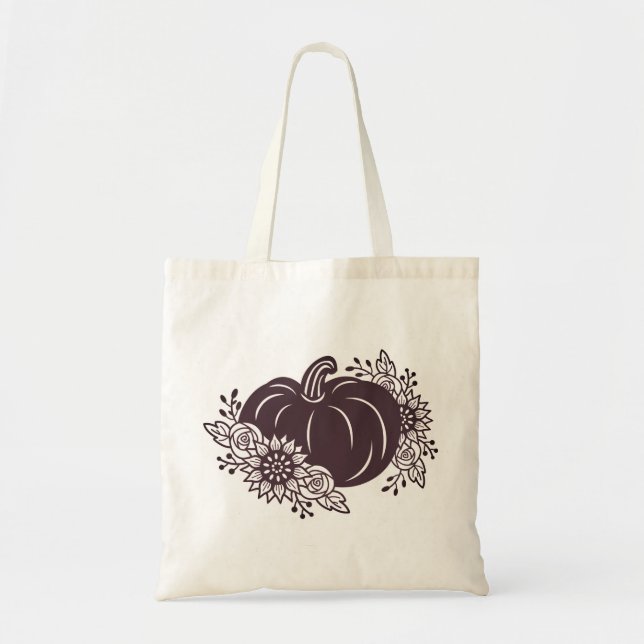 Blommigt Pumpkin Tote Bag Tygkasse (Framsidan)